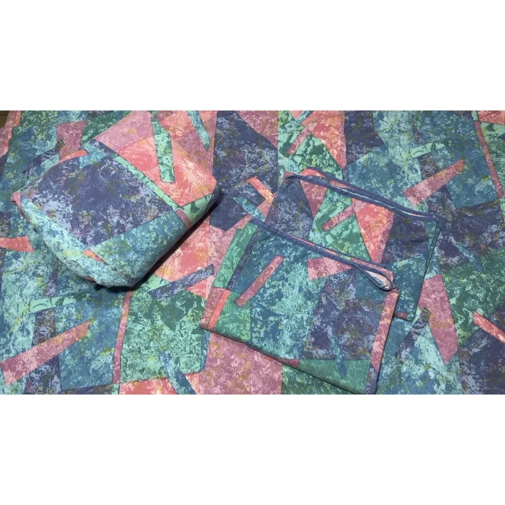 Springmaid Sheet Set Jewel Marble QUEEN Cotton Vtg Memphis Abstract Multicolor